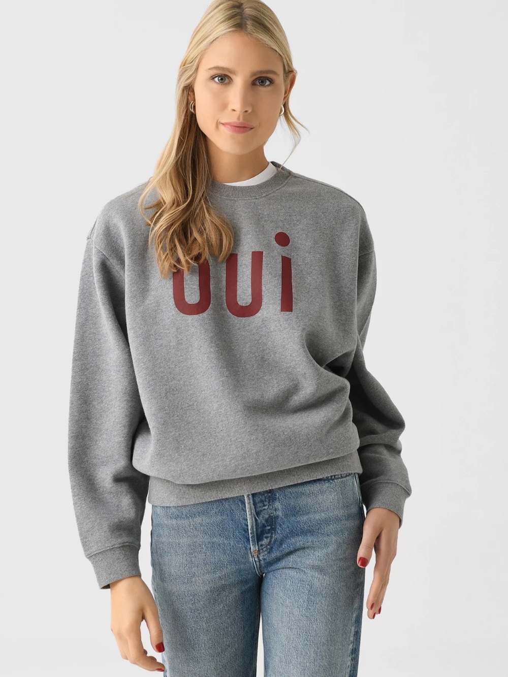 CLARE V. Women's grey Oversized Sweatshirt 'OUI' Graphic. Small
